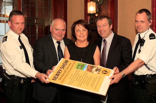 Sgt James Bingham, PSNI, Newry and Const Paul Cardwell, PSNI, Bessbrook with Tommy Collins, Chairman; Mairead O'Hagan, Secretary and John O'Hare, President, Newry Agricultural Show at the Show's Press Reception.